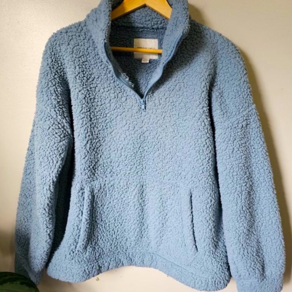 American Eagle Baby Blue Quarter-zip Sherpa